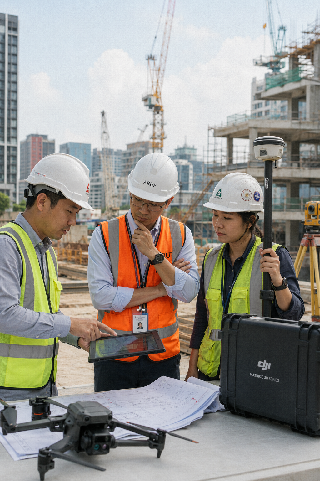 Engineering and surveying team planning drone operations