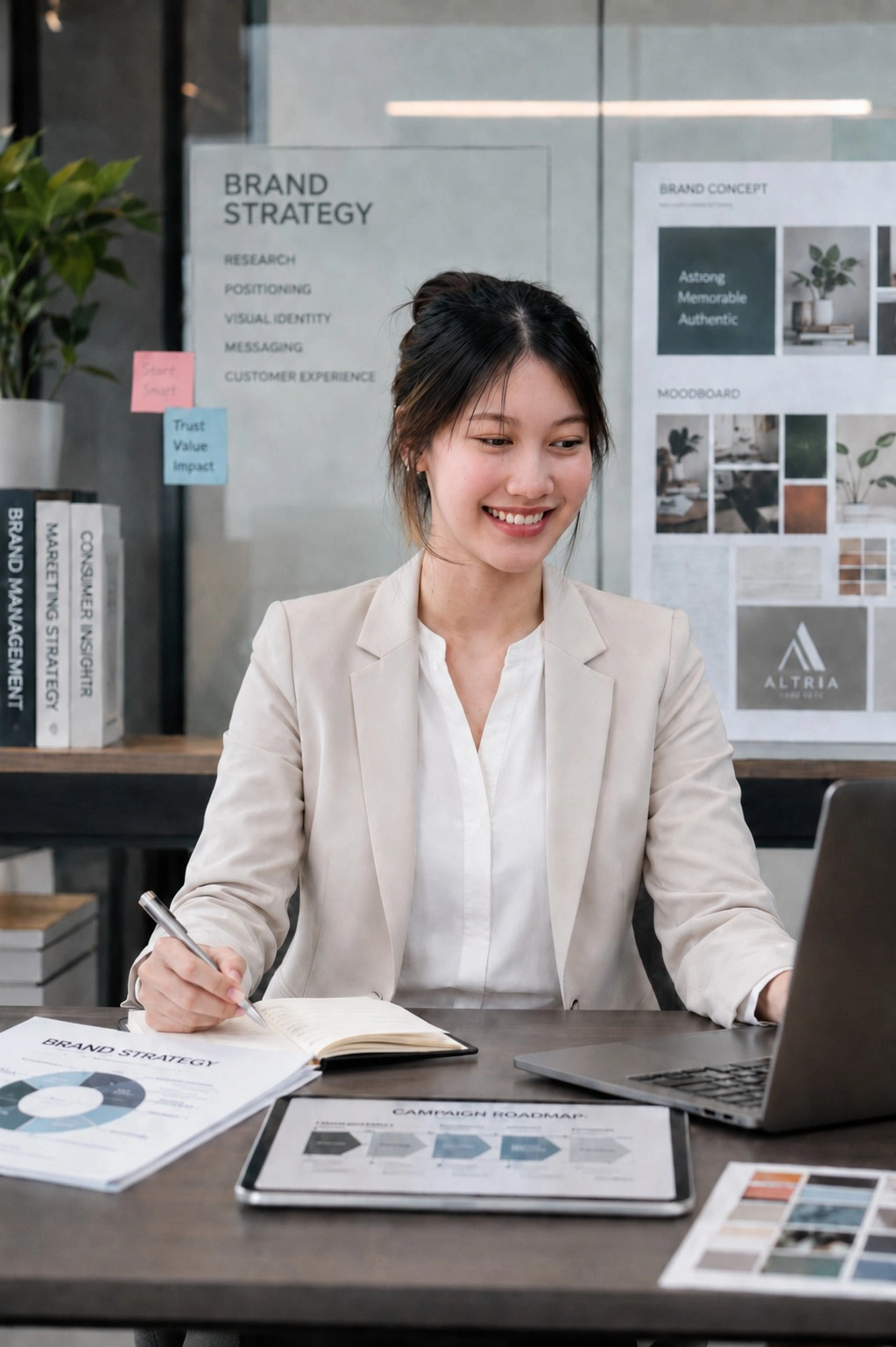 Brand manager planning social media content