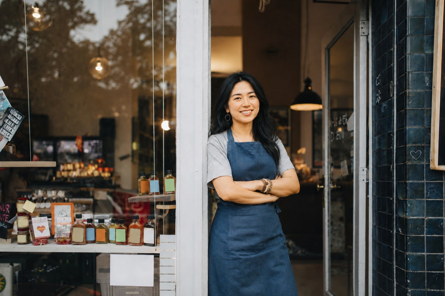 Store owner creating product content for social media